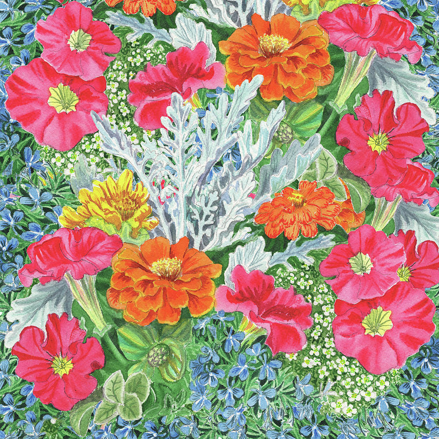 Festive Flowers Garden Painting by Irina Sztukowski