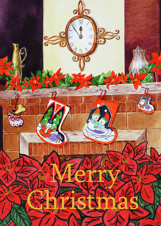 Festive Merry Christmas Card Painting by Irina Sztukowski