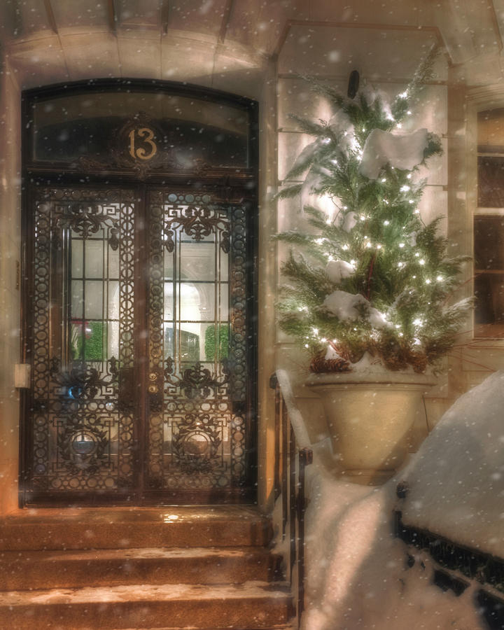 Festive Winter Doorway - Back Bay - Boston Photograph by Joann Vitali
