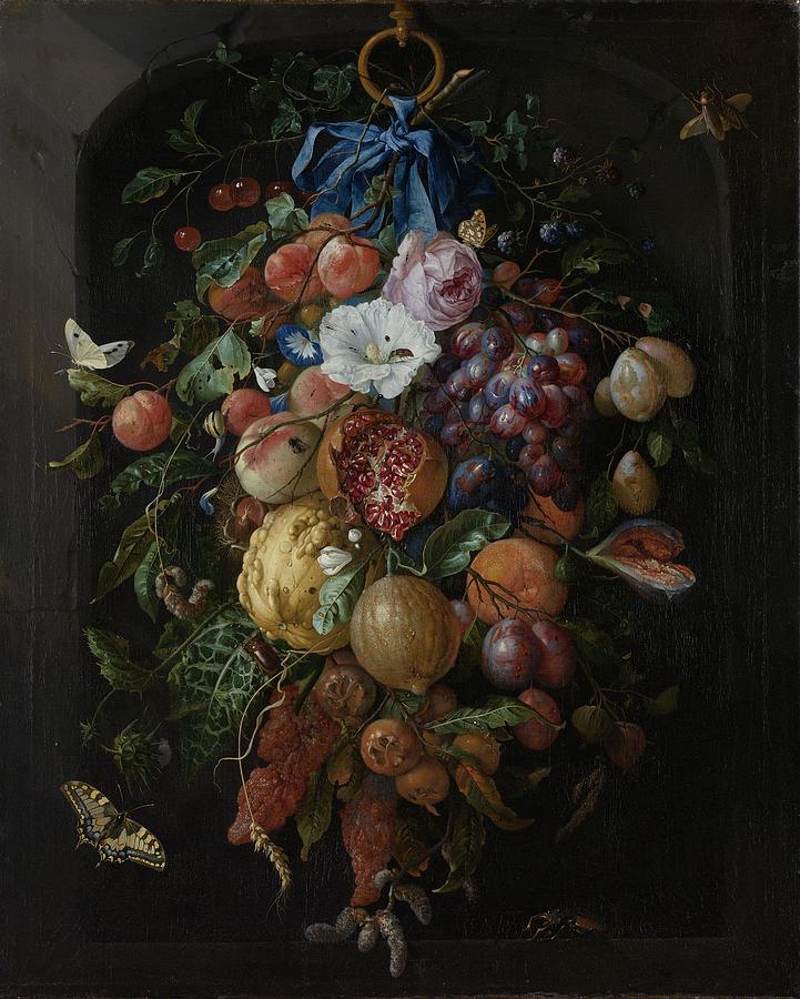 Jan Davidsz. De Heem Painting - Festoon of Fruit and Flowers by Celestial Images