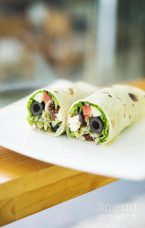 Feta Cheese Olive And Salad Vegetarian Wrap Photograph by JM Travel Photography