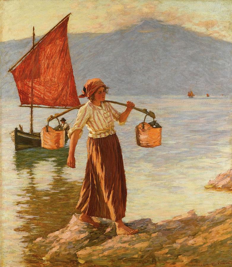 Fetching Water From Lake Garda Painting by MotionAge Designs