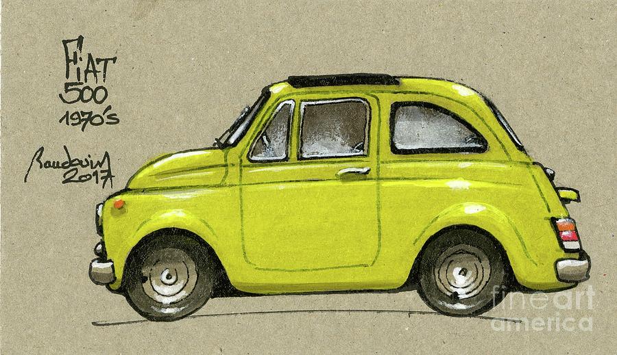 Fiat 500 Painting By Alain Baudouin Abmotorart 