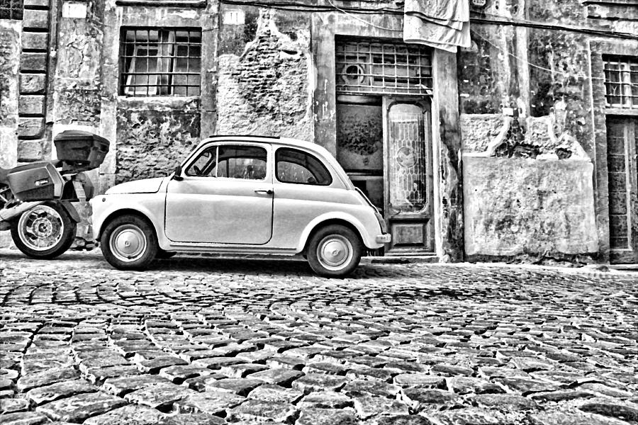 Black And White Photograph - Fiat 500 Oil by Valentino Visentini