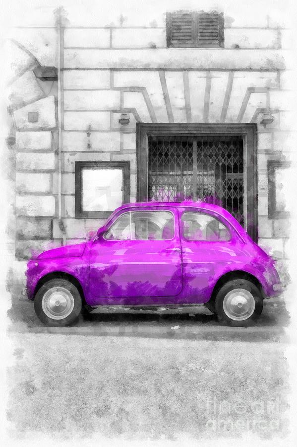 Vintage Painting - Fiat 500 Watercolor by Edward Fielding