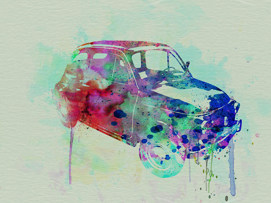 Car Painting - Fiat 500 Watercolor by Naxart Studio