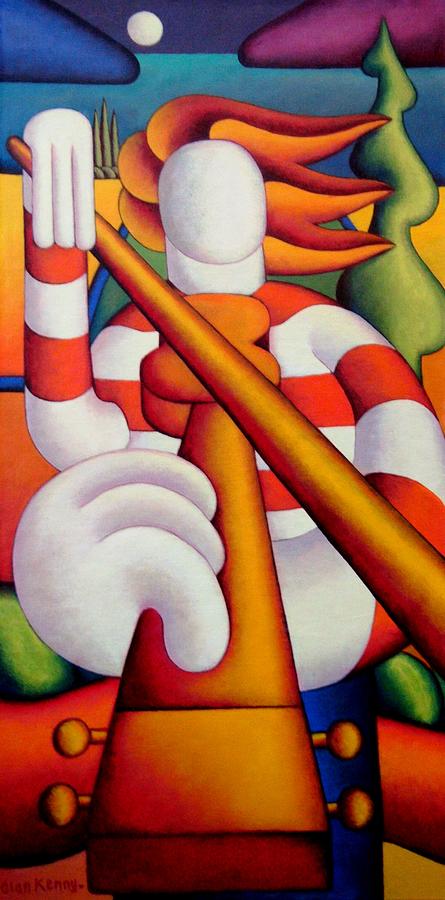 Fiddle player by moonlight Painting by Alan Kenny