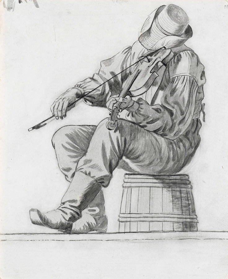 Fiddler Drawing by George Caleb Bingham
