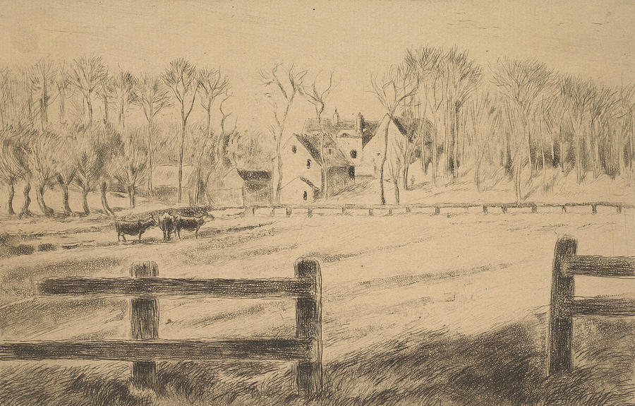 Field and Mill at Osny  Relief by Camille Pissarro