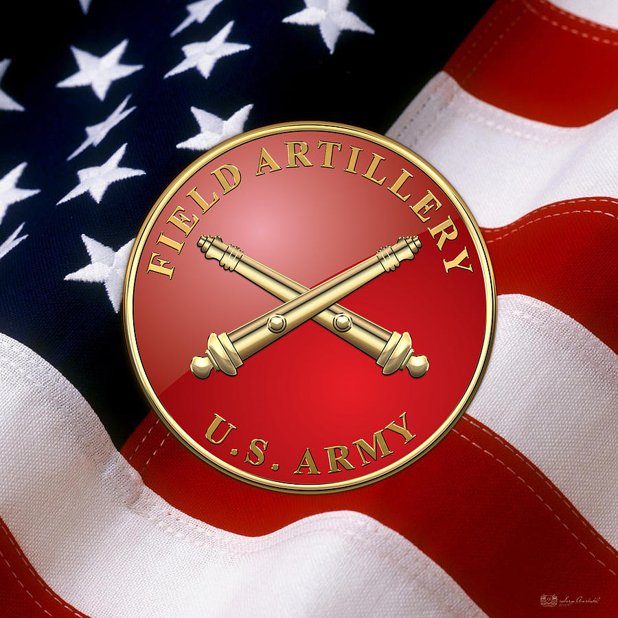 Field Artillery - FA Branch Insignia over U. S. Flag Digital Art by Serge Averbukh