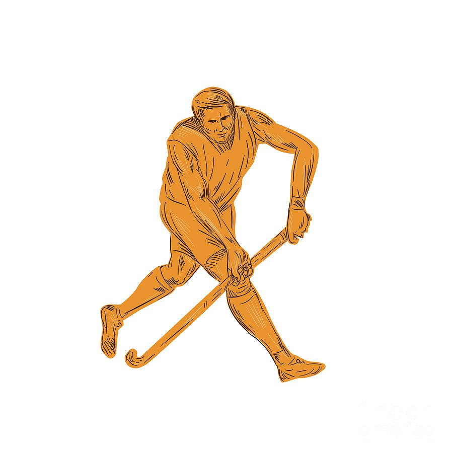 Field Hockey Player Running With Stick Drawing Digital Art by Aloysius