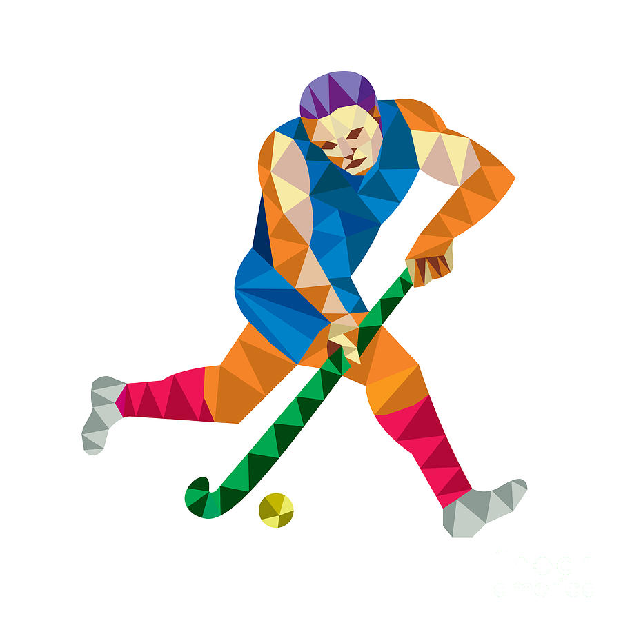 Field Hockey Player Running With Stick Low Polygon Digital Art by