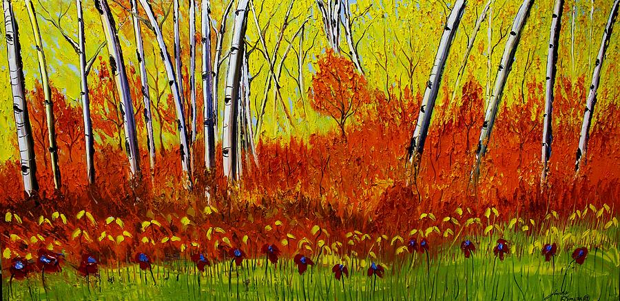 Field Of Birch Trees During Autumn Painting by James Dunbar