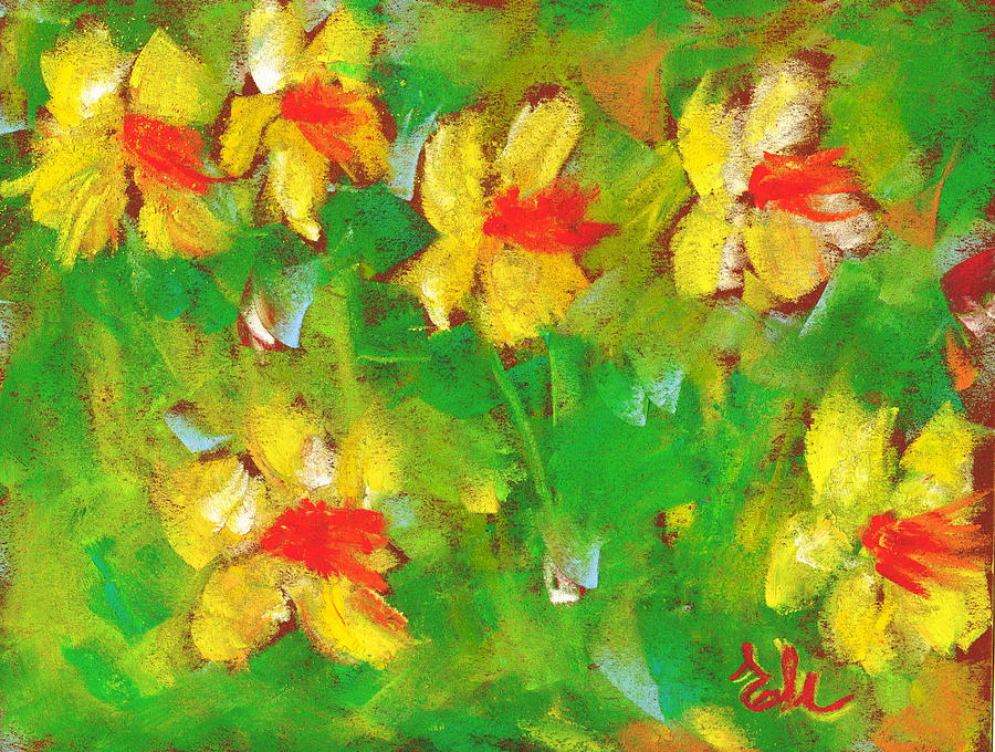 Impressionism Pastel - Field Of Daffodils by Elena Malec