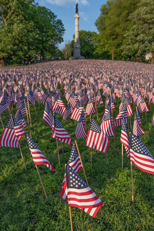 Field of Flags at Bostons Soldiers and Sailors Monument Photograph by Kristen Wilkinson