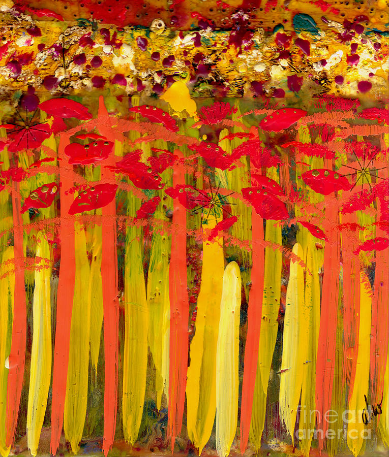 Abstract Mixed Media - Field of Flowers by Angela L Walker