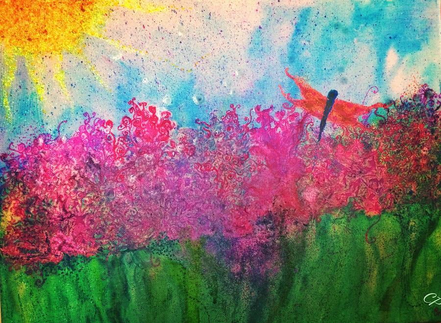 Field of flowers w firefly Painting by Christine Paris