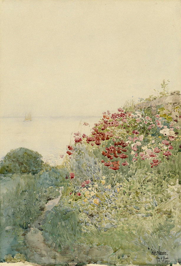 Sunset Painting - Field Of Poppies, Isles Of Shoals by Childe Hassam