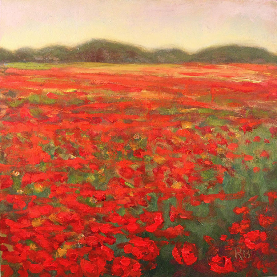Field of Poppies Landscape Painting by Robie Benve