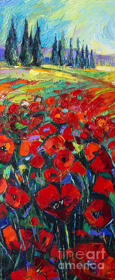 Poppy Painting - FIELD OF POPPIES modern impressionism palette knife oil painting by Mona Edulesco by Mona Edulesco
