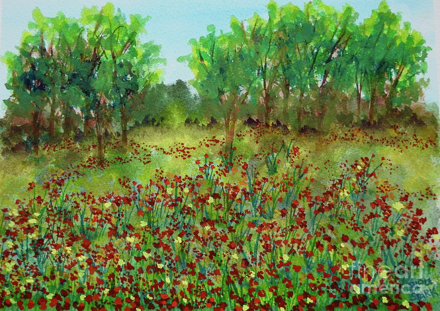 Field of Red Flowers  Painting by Barrie Stark