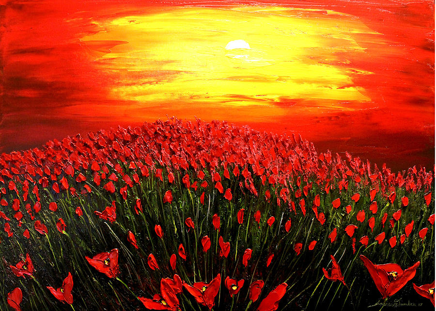 Field Of Red Poppies At Dusk #1 Painting by James Dunbar