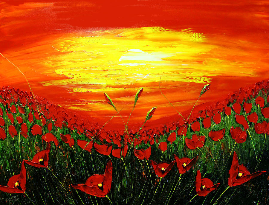 Field Of Red Poppies At Dusk #2 Painting by James Dunbar