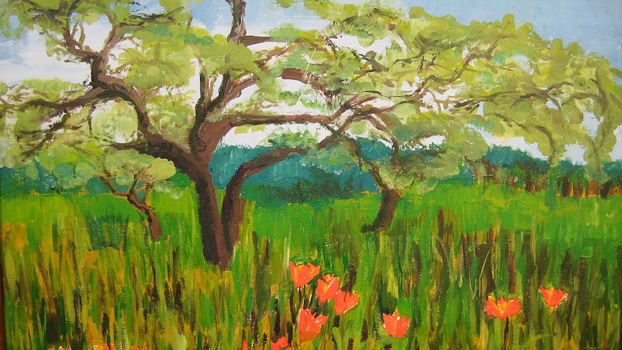 Field of red poppies Painting by Mabel Moyano