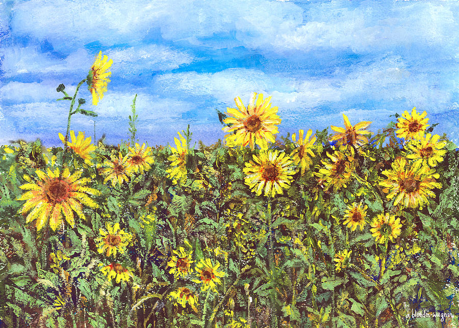 Field Of Sunflowers Painting by Arline Wagner