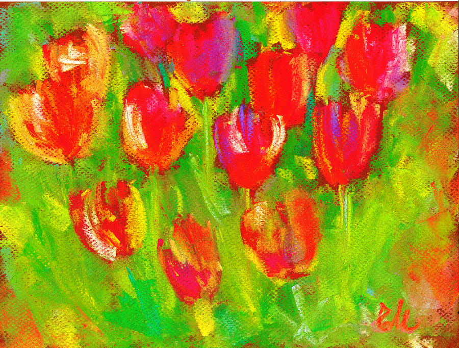 Impressionism Pastel - Field Of Tulips by Elena Malec