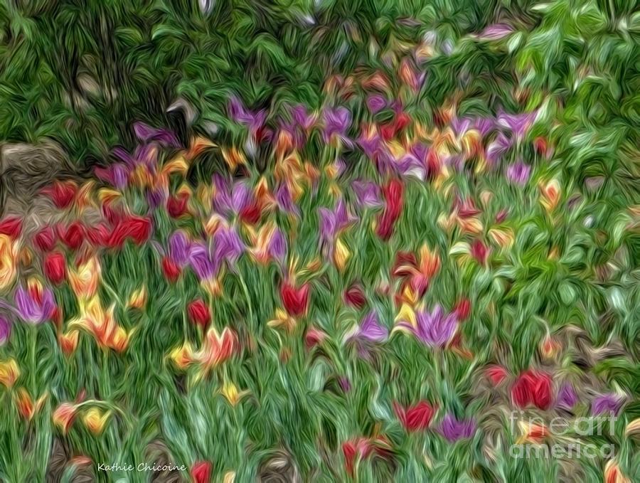 Field of Tulips Digital Art by Kathie Chicoine