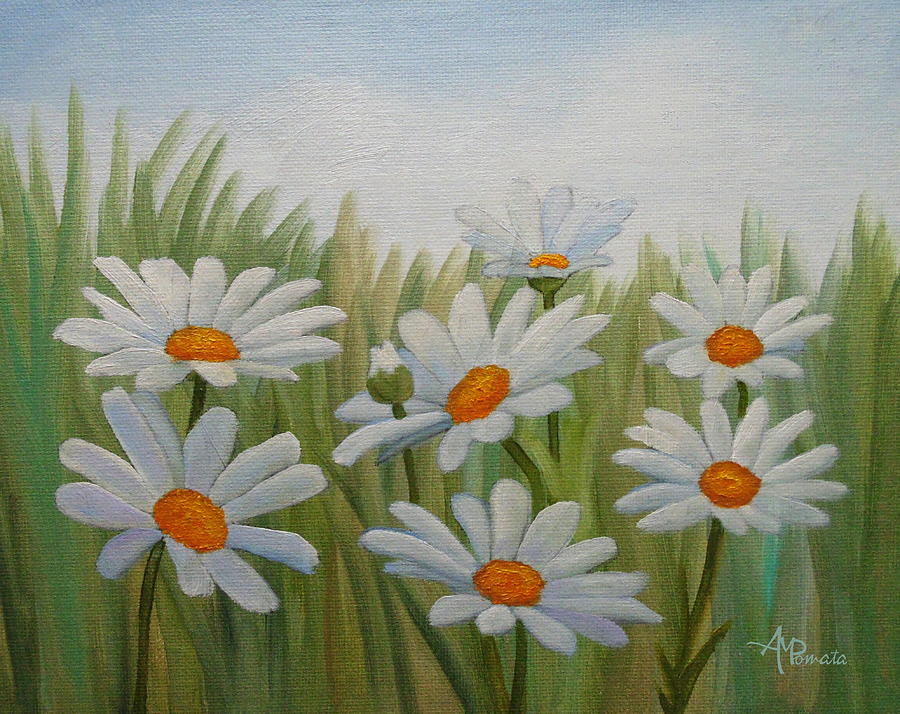 Field Of White Daisies Painting by Angeles M Pomata