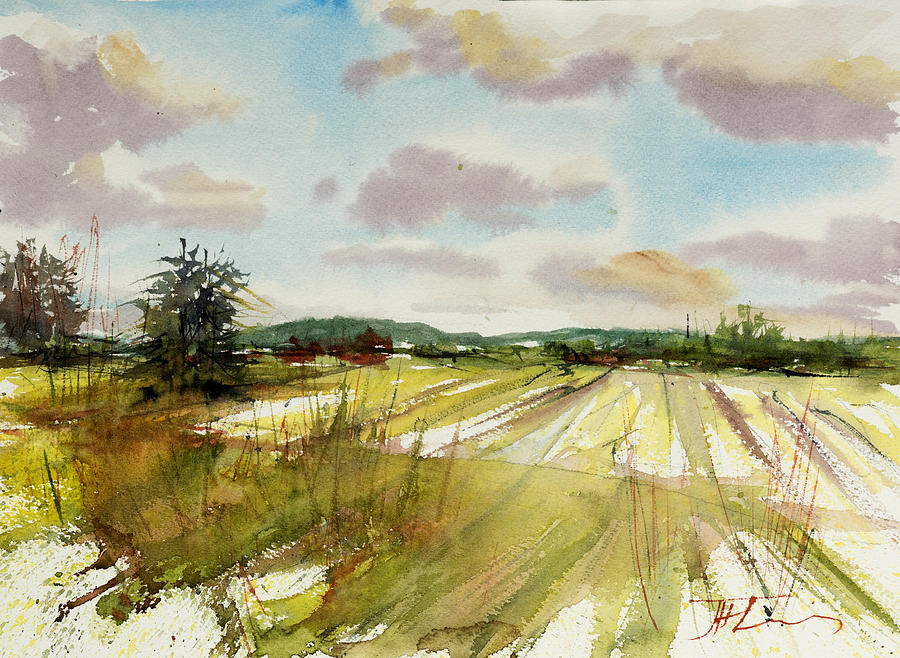 Field on the Lane Painting by Judith Levins