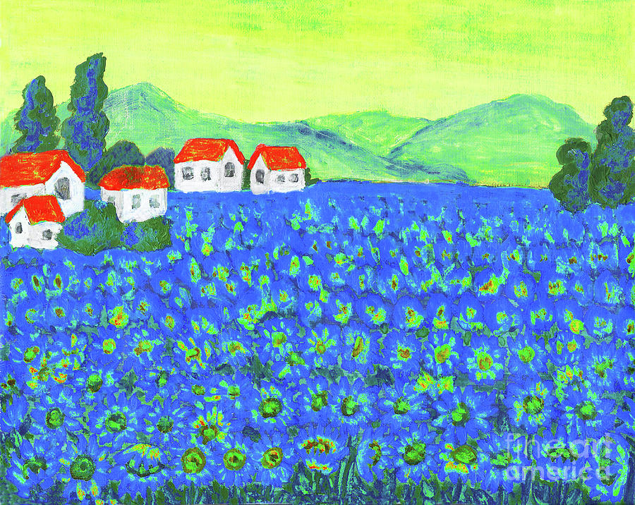 Field with blue flowers Painting by Irina Afonskaya