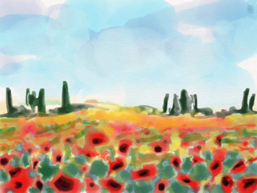 Abstract Painting - Field with poppies by Cristina Stefan