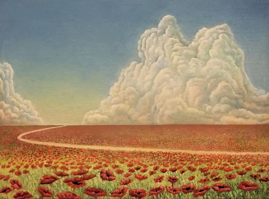 Summer Painting - Field with red flowers by Alexander Dudchin