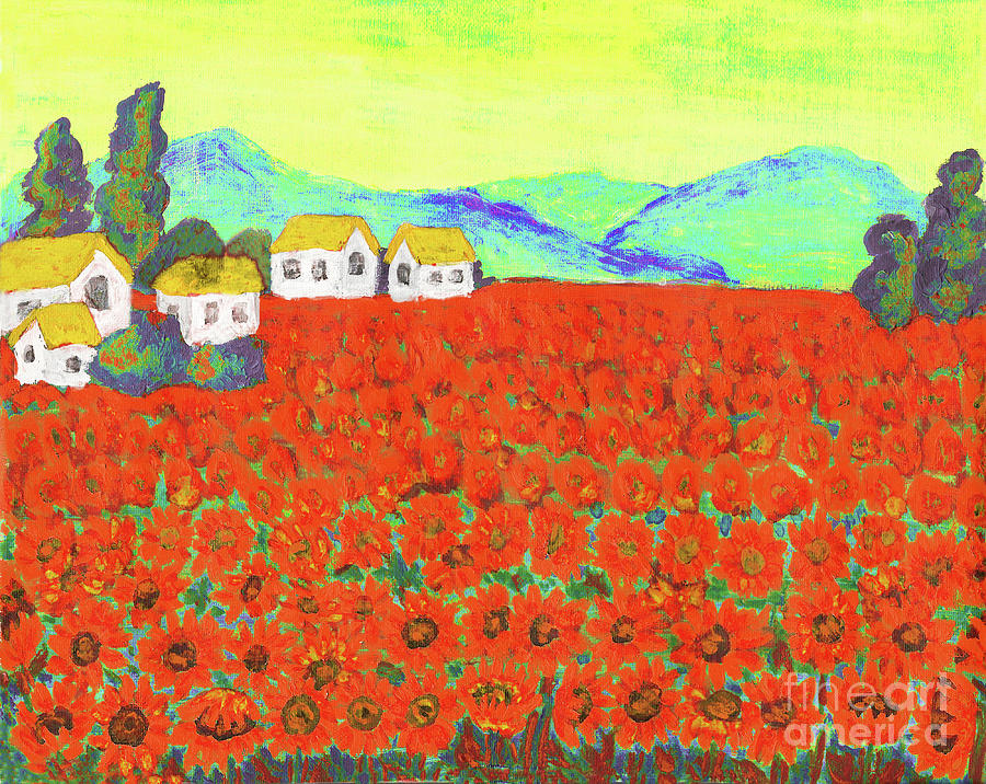 Field with red flowers Painting by Irina Afonskaya