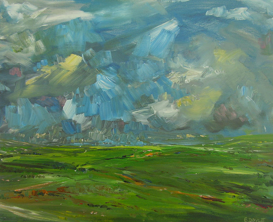 Irish Landscape Painting - Fields And Clouds County Clare by Eamon Doyle