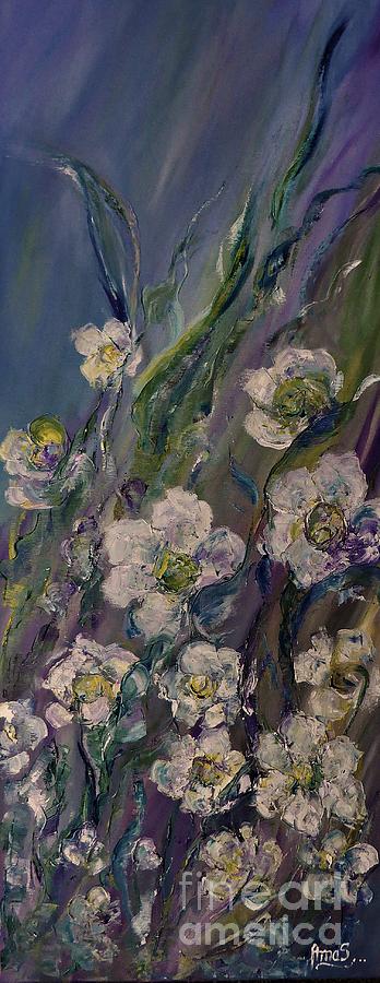 Fields of White flowers Painting by Amalia Suruceanu