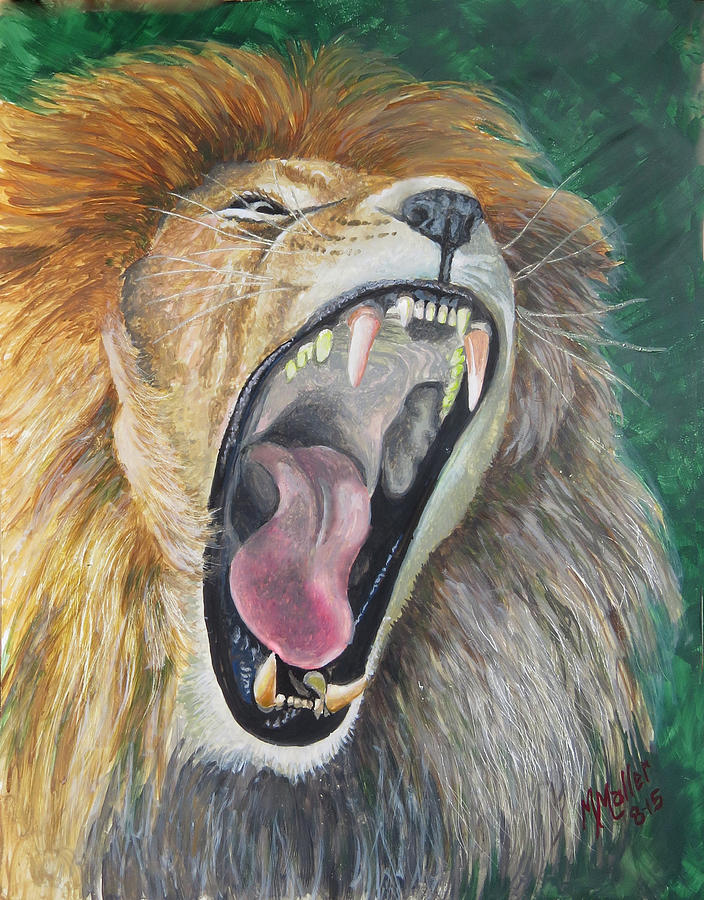Lion Painting - Fierce Looking Yawn by Marcus Moller