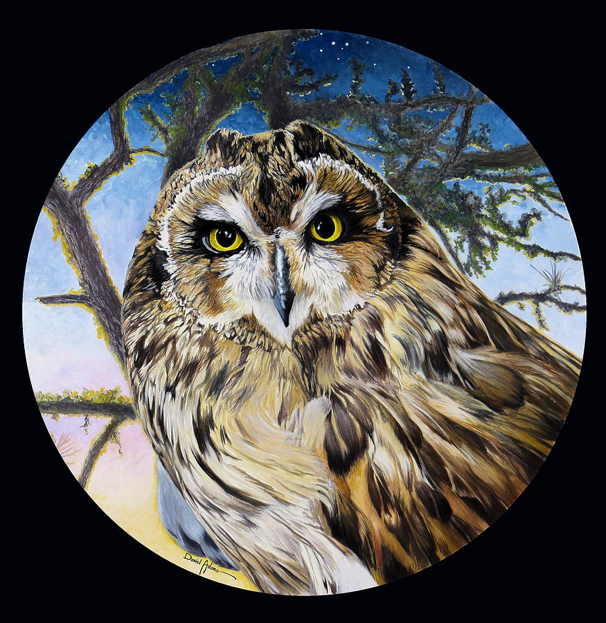 Fiery Owl at Dusk Painting by Daniel Adams