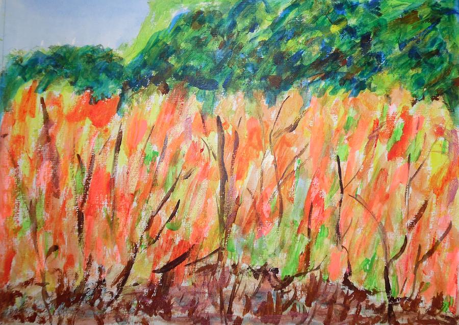 Fiery Bushes Painting by Esther Newman-Cohen