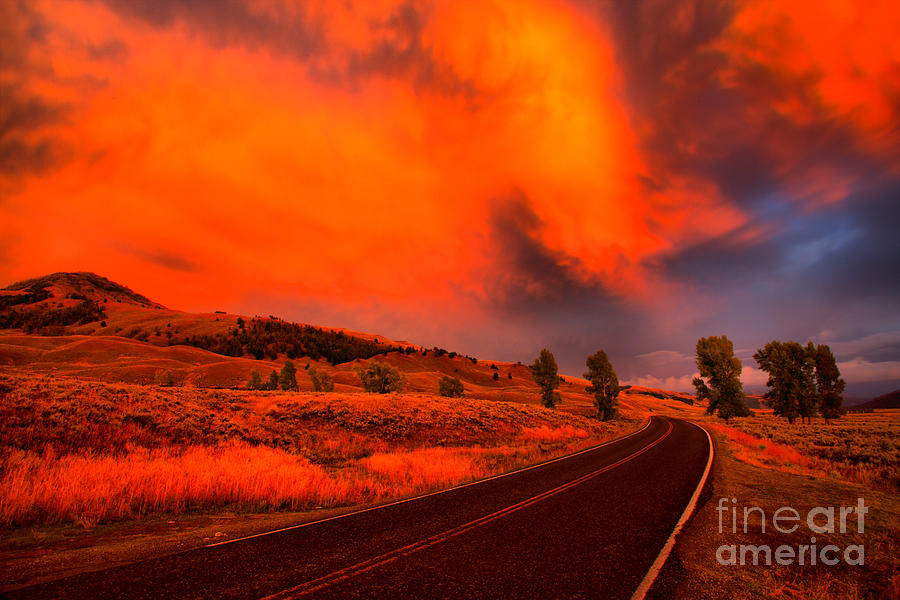 Fiery Clouds Over Lamar Valley Photograph by Adam Jewell