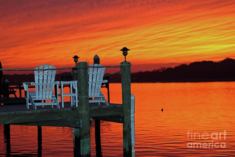 Fiery Dock Sunset Photograph by Mary Haber