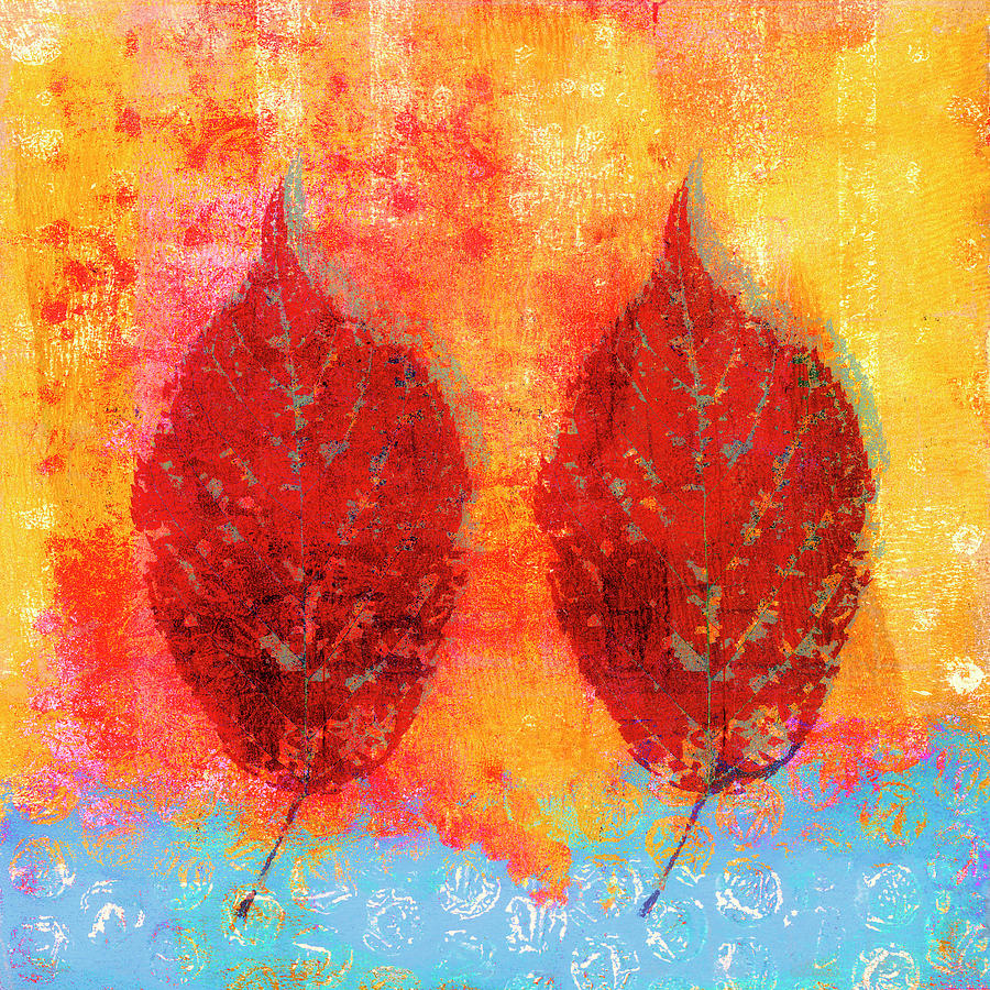 Fiery Fall Color Cherry Leaves Mixed Media by Carol Leigh