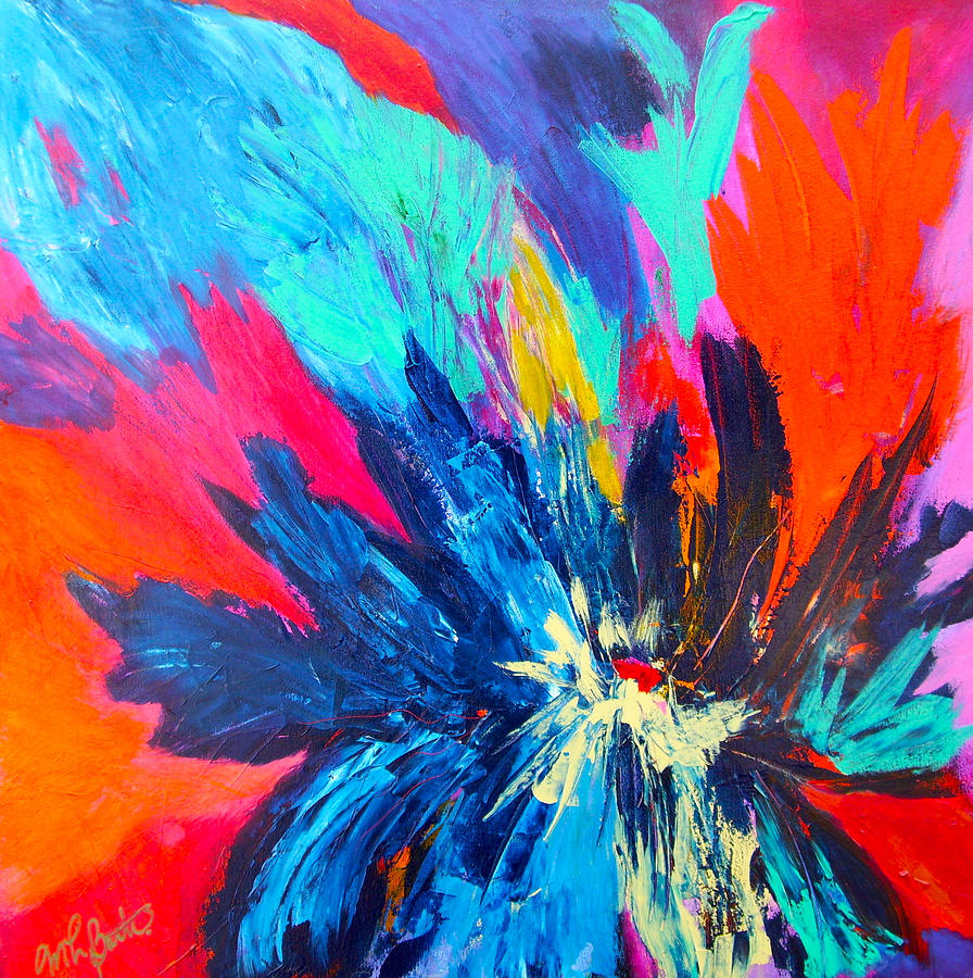 Abstract Painting - Fiery Flower by Mary-Lynn Bastian