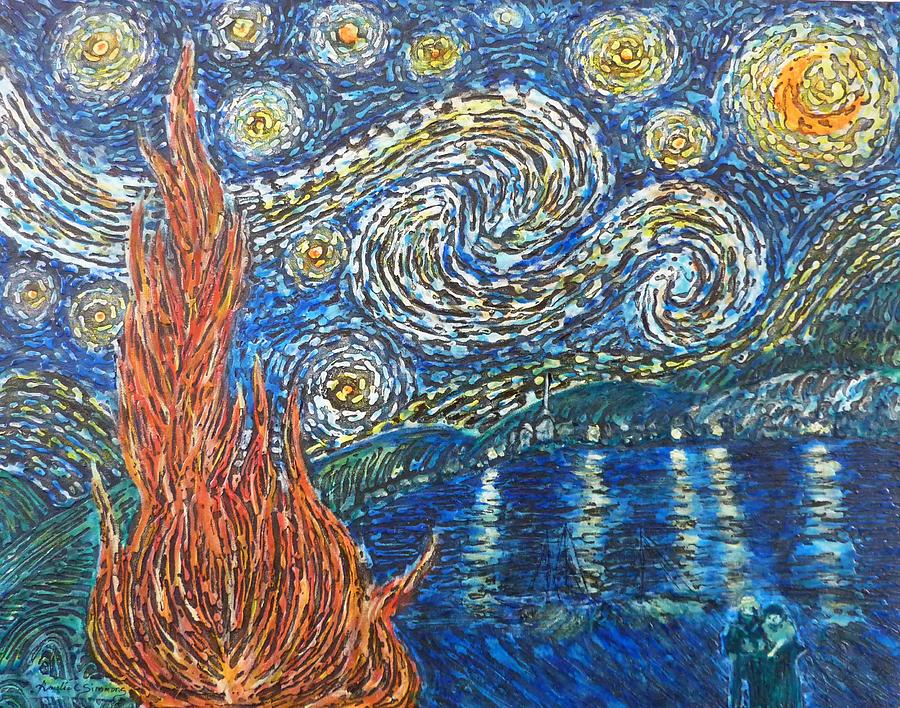 Fiery Night Painting by Amelie Simmons