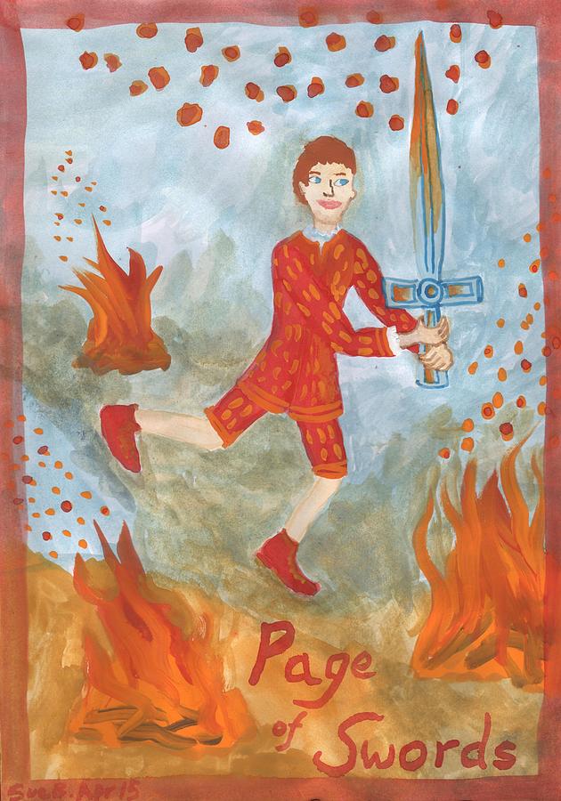 Tarot Painting - Fiery Page of Swords by Sushila Burgess Tarot Painting - Fiery Page of Swords by Sushila Burgess