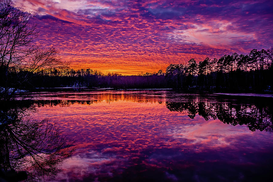 Fiery Red Sunset Over A Lake Photograph by Alex Grichenko