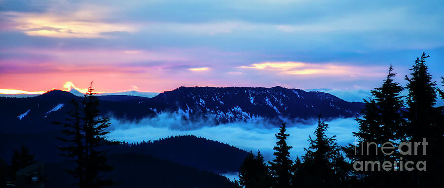 Fiery sunrise from Mt. Hood Photograph by Bruce Block